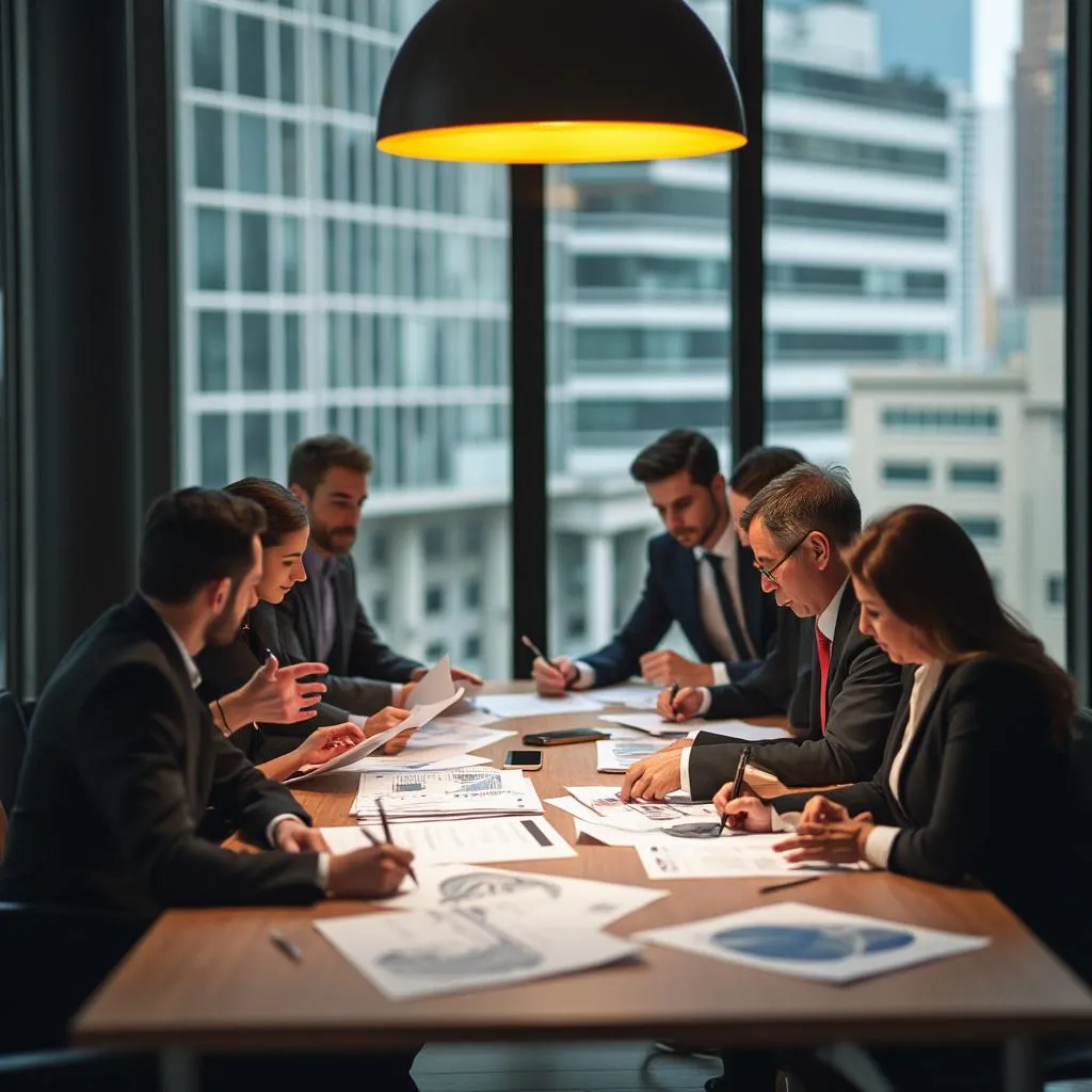 Equipo de consultores en reunión estratégica